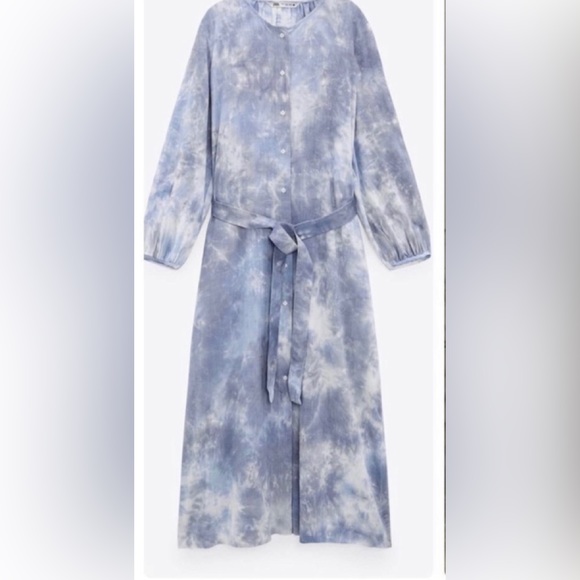 Zara Linen Blend Tie Dye Midi Dress - Picture 5 of 13